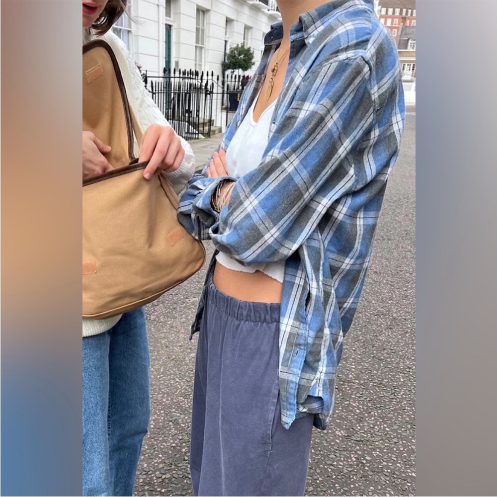 Brandy Melville Blue Plaid Hazel Flannel Button Front Shirt - Picture 3 of 10